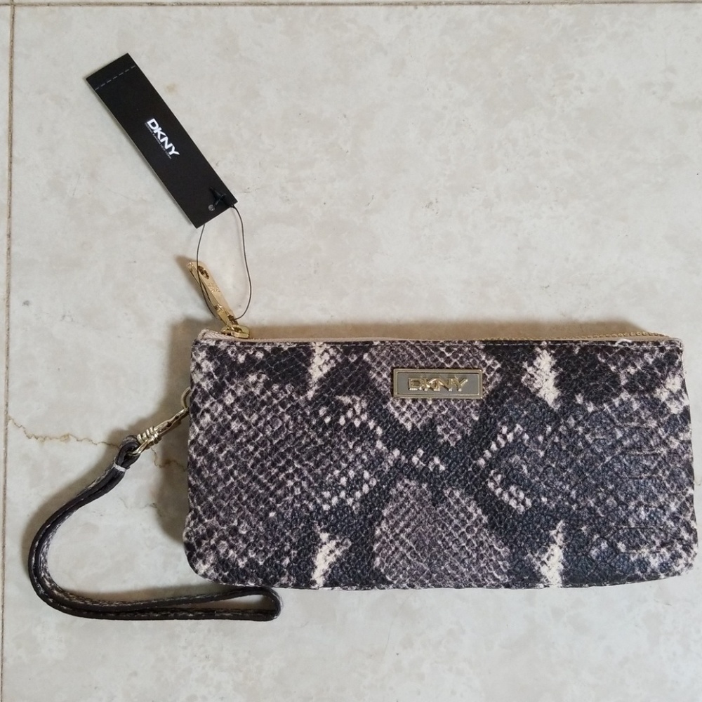 DKNY leather wallet wristlet python NWT
